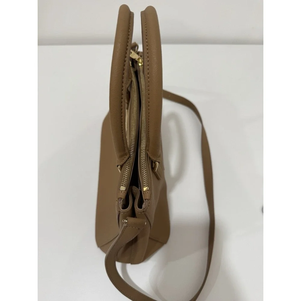 Dkny Robinson Double Zip Beige Saffiano Leather Tote